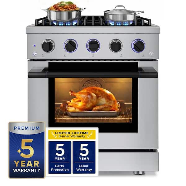 HausPRO 30in.Stainless Steel Gas Range 4-Burners(20,000 BTU)4.2 cu.ft.Convection 5-Racks Convertible NG/LP Matte Black