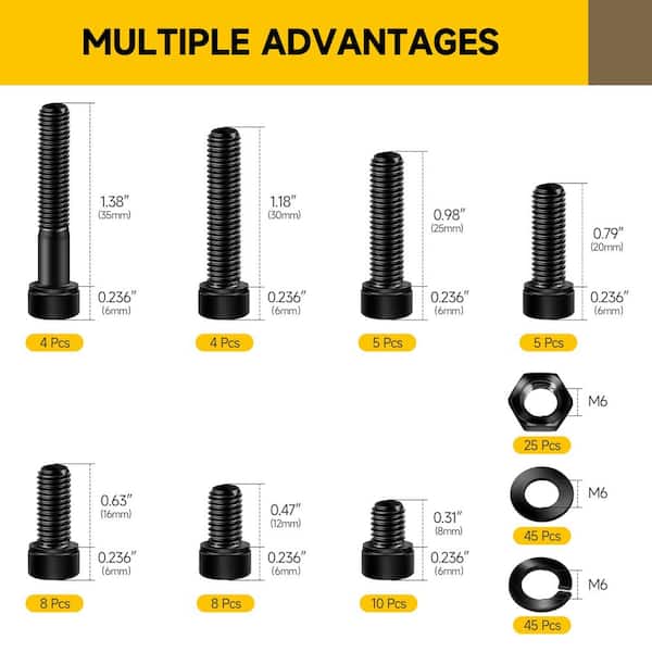 159-Piece M6 x 8-35mm Grade 12.9 Alloy Steel Socket Head Cap Screws, Nut and Washer Assortment Kit
