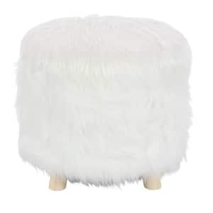 16 in. White Polyester Stool with Faux Fur