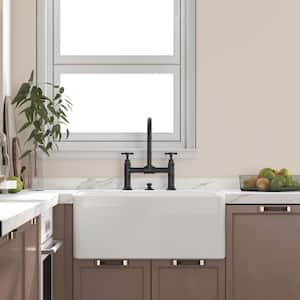 24 in. Farmhouse Apron Front Undermount Single Bowl White Fireclay Kitchen Sink with Grid and Strainer