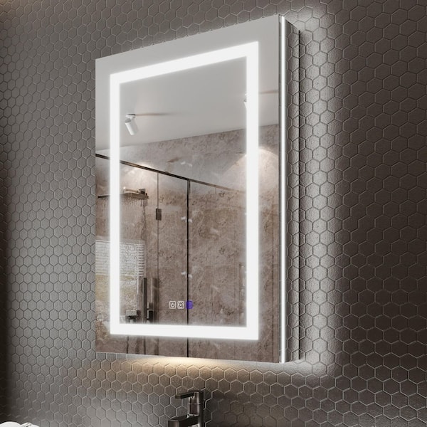 24 in. W x 36 in. H Rectangular Aluminum Recessed/Surface Mount LED Medicine Cabinet with Mirror, 10 x Magnifier, Right