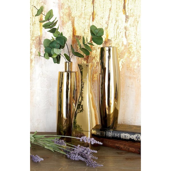 Litton Lane 12 in. Modern Gold Ceramic Decorative Vases (Set of 3)