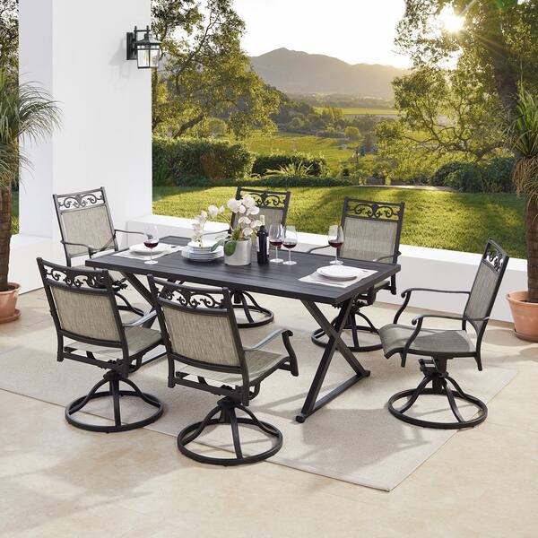 ULAX FURNITURE Black Swivel Textilene Cast Aluminum Outdoor