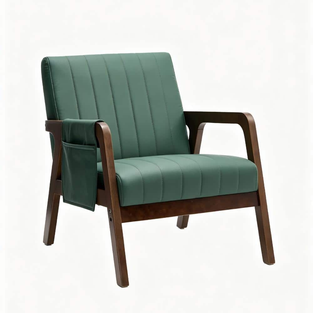 Modern Faux Leather Ergonomic Accent Chair Solid Wood Comfy Single Lounge ArmChair with Side Storage Pocket price history on PriceWatchPro