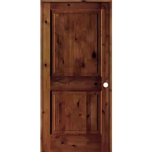 36 in. x 80 in. Rustic Knotty Alder Wood 2 Panel Left-Hand/Inswing Red Chestnut Stain Single Prehung Interior Door