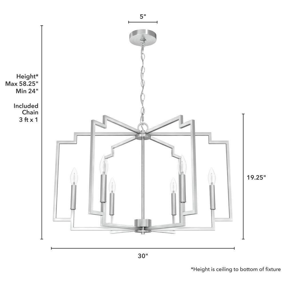 Brushed Nickel Geometric 6-Light Candle Chandelier