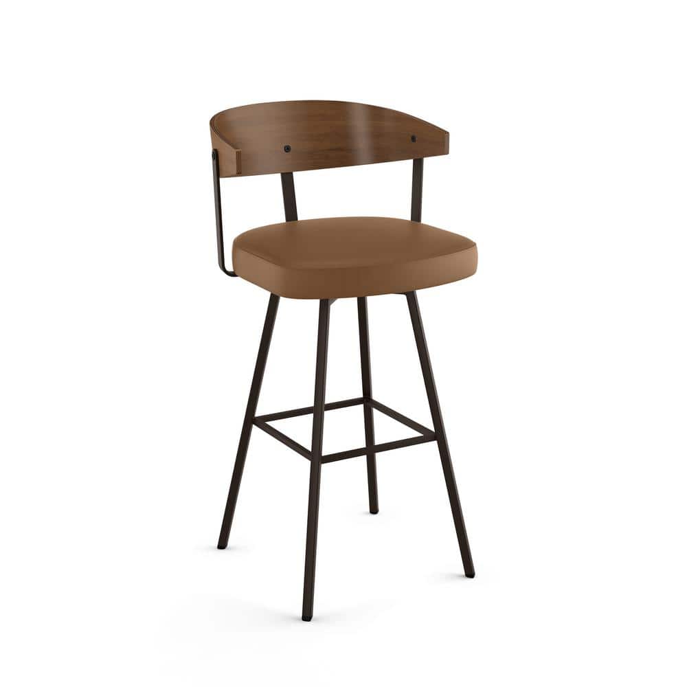 Tan Faux Leather and Dark Brown Wood Swivel Counter Stool