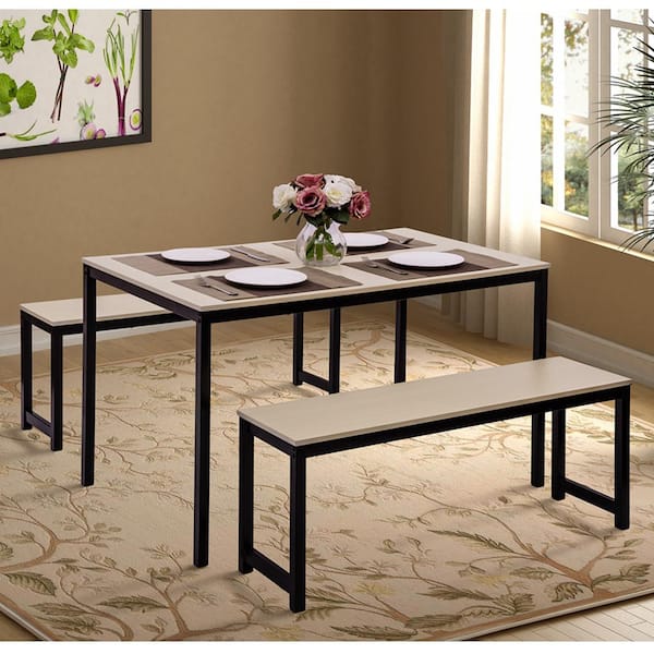 ATHMILE Brown Counter Height Extra Long Dining Table Set with 3-Stools Pub Kitchen Set Side Table with Footrest