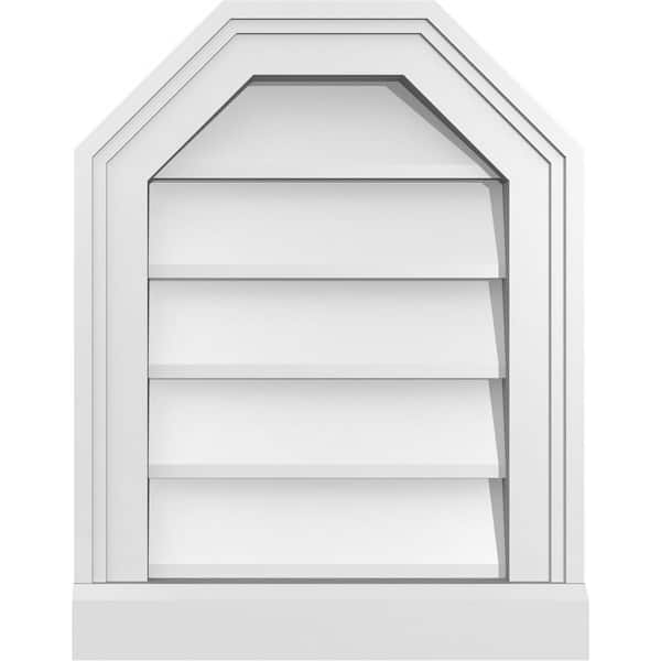 Ekena Millwork 14" x 18" Octagonal Top Surface Mount PVC Gable Vent: Non-Functional with Brickmould Sill Frame