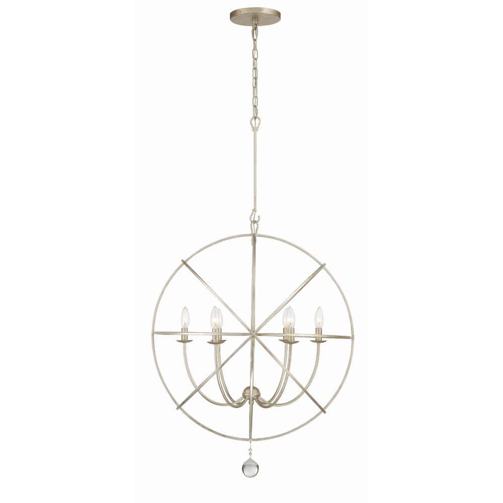 Olde Silver 6-Light Sphere Chandelier with Clear Glass Drops