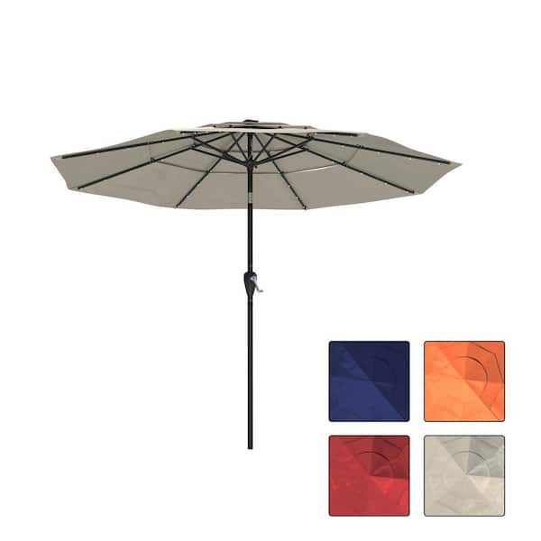 Clihome 10 ft. LED 3-Tier Market Patio Umbrella with Double Airvent in Beige