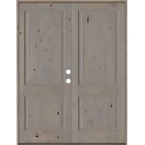 60 in. x 96 in. Knotty Alder 2 Panel Left-Hand/Inswing Grey Stain Double Wood Prehung Front Door
