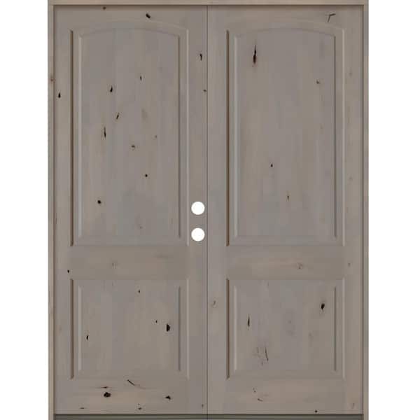 Krosswood Doors 64 in. x 96 in. Knotty Alder 2 Panel Left-Hand/Inswing Grey Stain Double Wood Prehung Front Door
