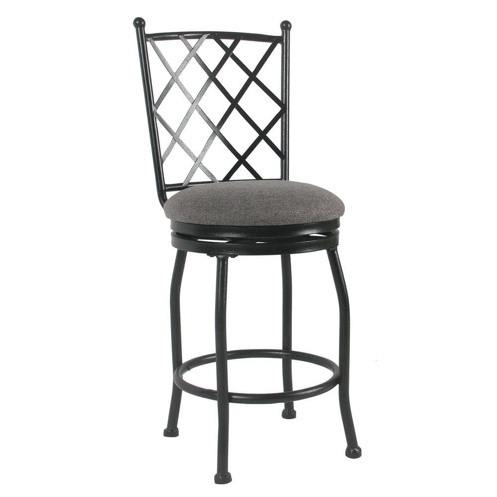 Tristan 24" Swivel Counter Stool in Black Metal with Gray Cushion
