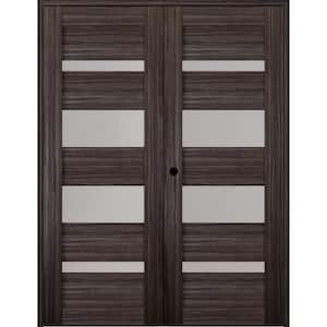 Mirella 56 in. x 80 in. Right Handed Active 4-Lite Frosted Glass Gray Oak Wood Composite Double Prehung French Door