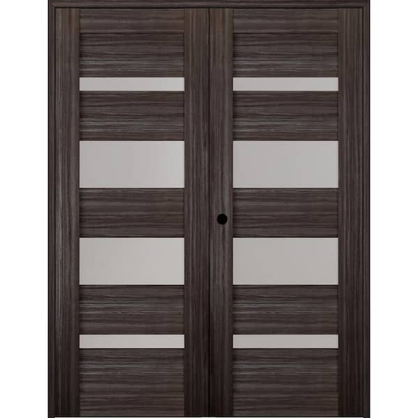 Belldinni Mirella 64 in. x 80 in. Right Handed Active 4-Lite Frosted Glass Gray Oak Wood Composite Double Prehung French Door