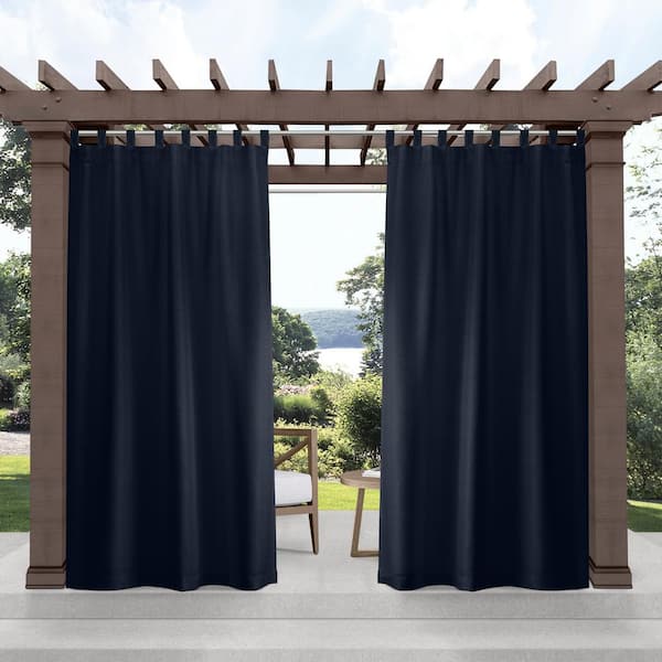 EXCLUSIVE HOME Cabana Navy Solid Light Filtering 54 in. x 120 in. Hook and Loop Tab Top Indoor/Outdoor Curtain Panel (Set of 2)