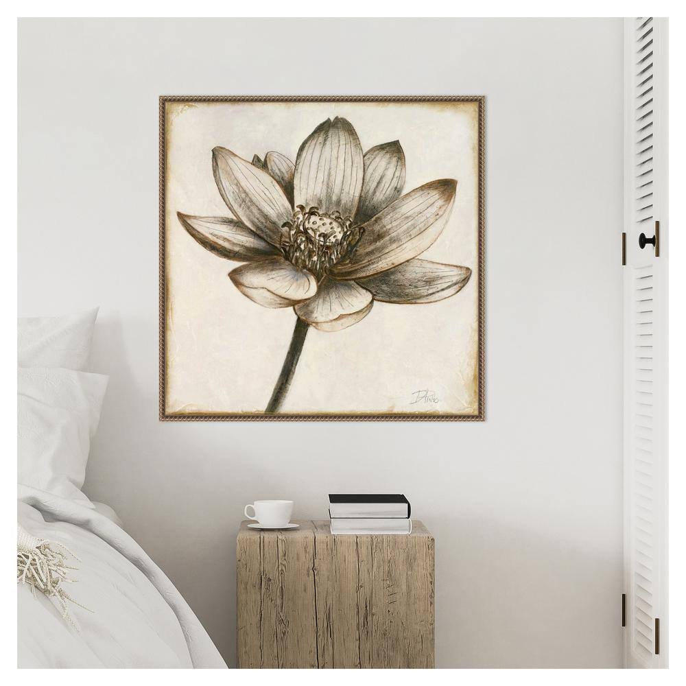 Sepia Lotus Blossom II 30" x 30" Beaded Framed Canvas Wall Art