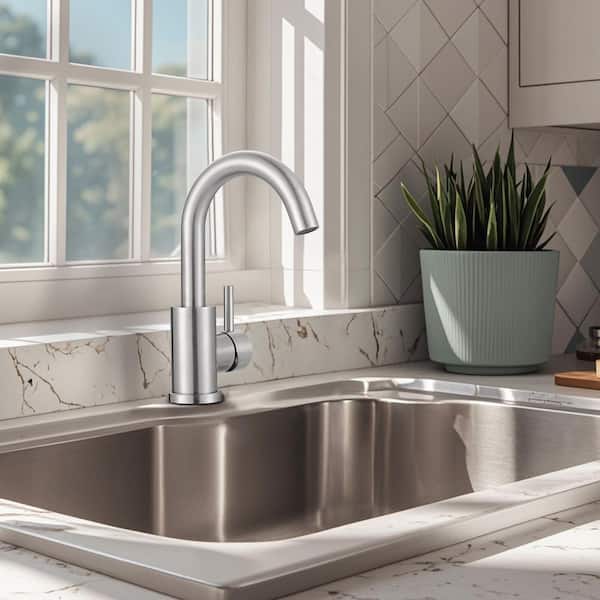 Single-Handle Bar Faucet with Deck Plate in Brushed Nickel