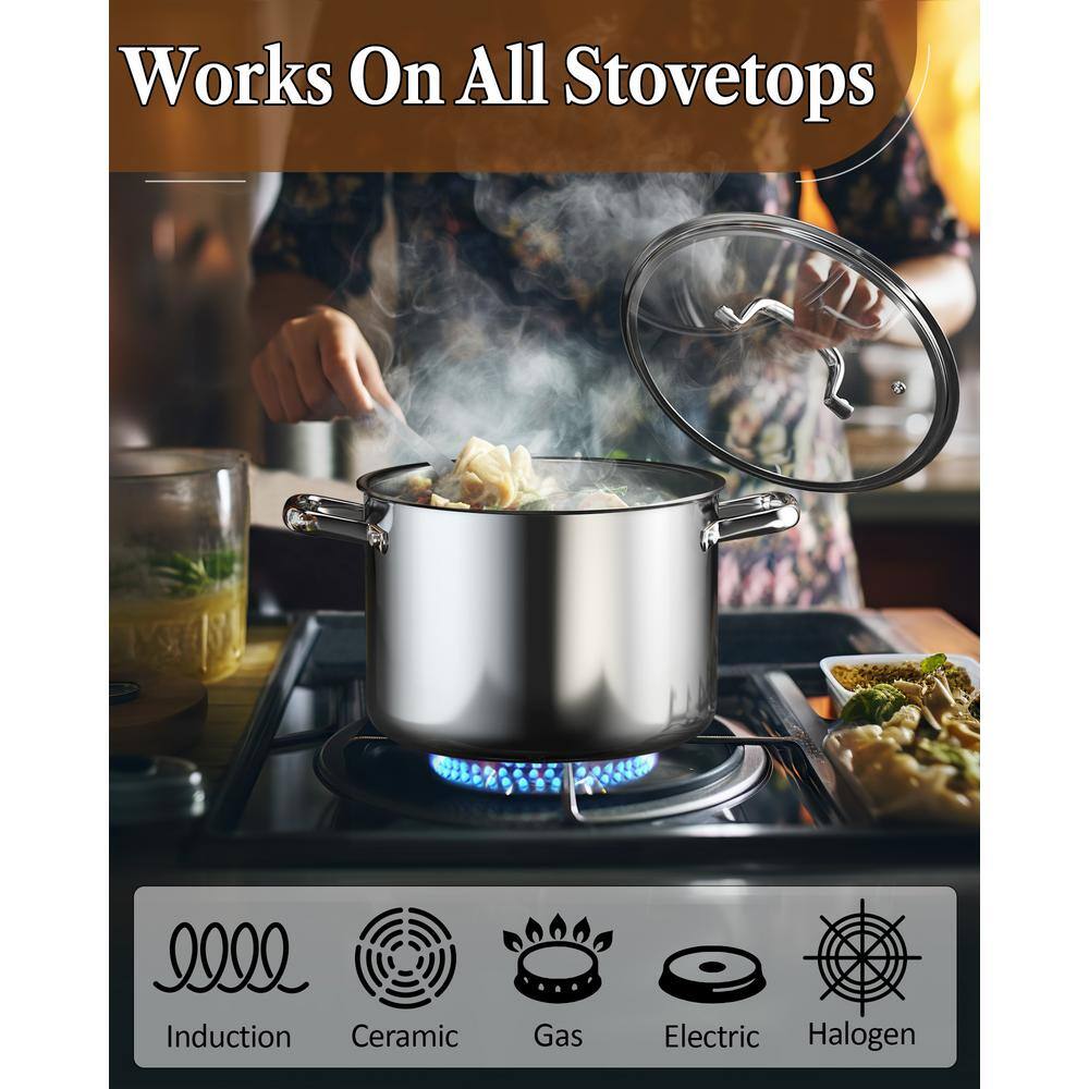 7-Piece Silver Stainless Steel Cookware Set with Glass Lids
