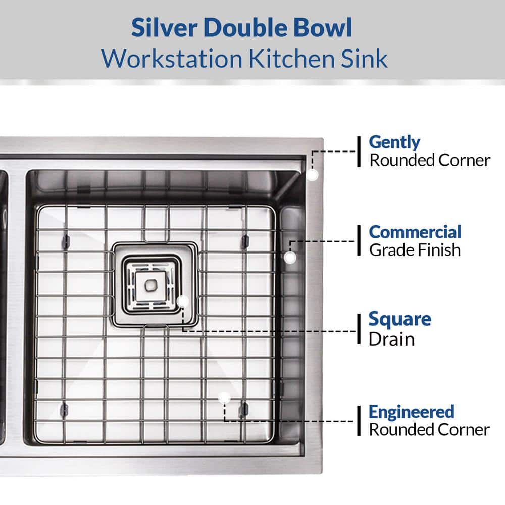 32-inch Stainless Steel Double Bowl Undermount Workstation Sink with Accessories