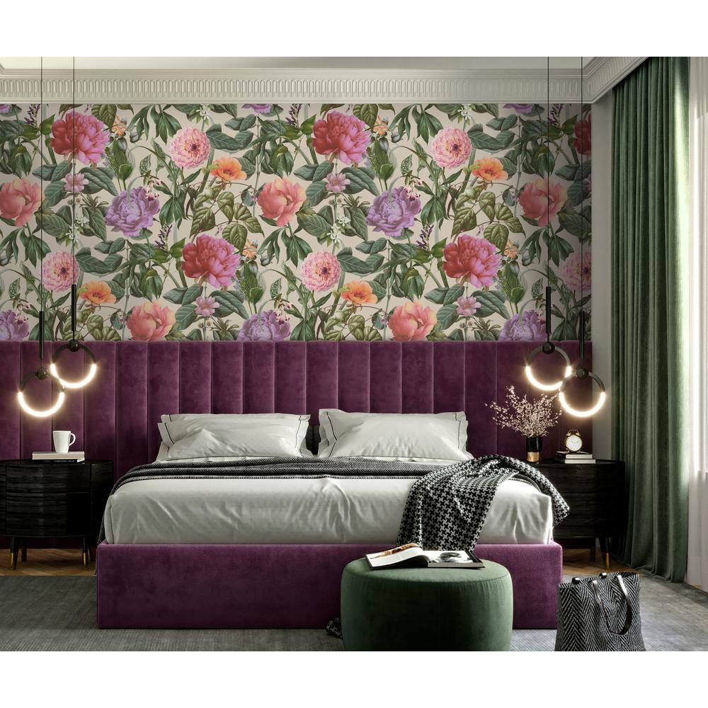 Floral Botanical Paradise Textured Wallpaper in White and Pink