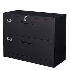Black Lateral Cabinet with 2 Drawers 35.43"W x 15.7"D x 28.74"H for File Storage