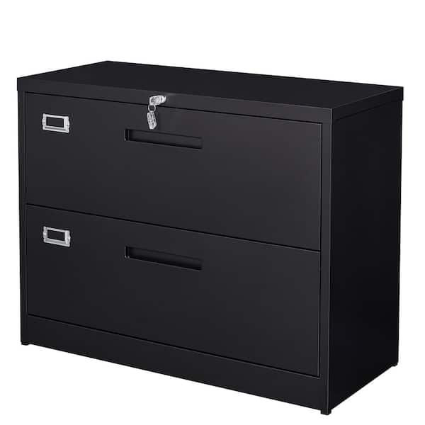 Mlezan Black Lateral Cabinet with 2 Drawers 35.43"W x 15.7"D x 28.74"H for File Storage