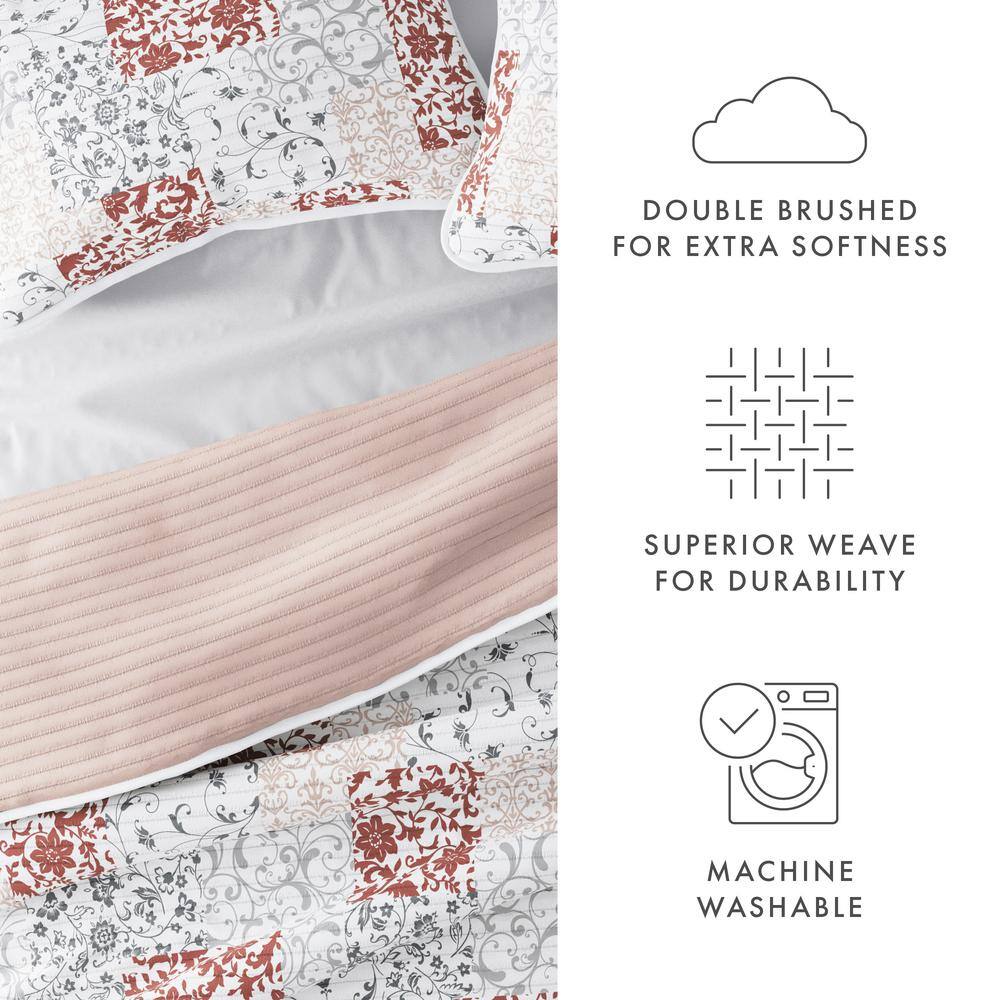 Blush King Reversible Microfiber Quilt Set with Shams