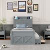 Harper & Bright Designs Gray Wood Frame Twin Size Platform Bed with Storage Headboard, Outlets, Twin Size Trundle and 3 Storage Drawers LHC190AAE-T
