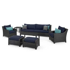 Deco 8-Piece All Weather Wicker Patio Sofa and Club Chair Seating Set with Acrylic Blue Cushions