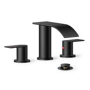 8 in. Widespread Double Handle Bathroom Faucet with Drain Kit Included in Matte Black