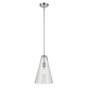 Everly 10.25 in. 1-Light Chrome Modern Shaded Cone Kitchen Hanging Pendant Light with Clear Seeded Glass