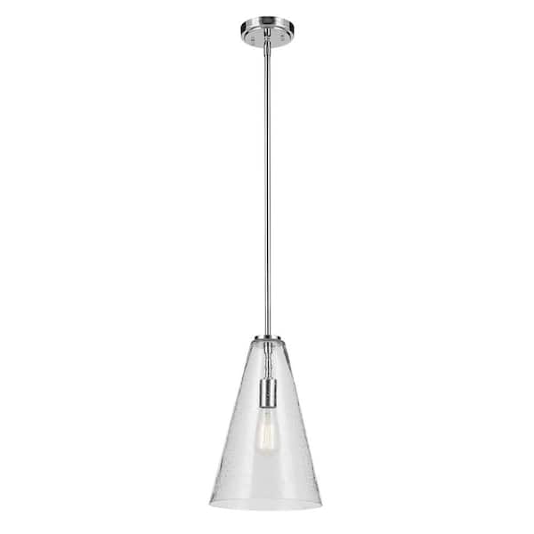 KICHLER Everly 10.25 in. 1-Light Chrome Modern Shaded Cone Kitchen Hanging Pendant Light with Clear Seeded Glass