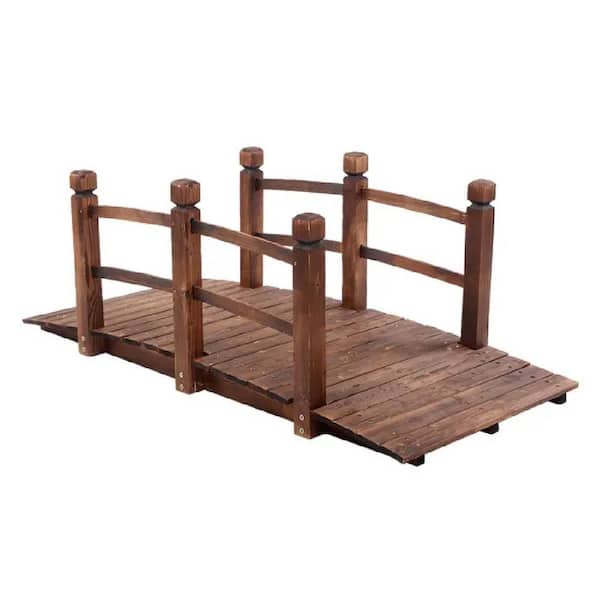 Justincity 59.06 in. Wooden Landscape Garden Bridge, Small Anticorrosive Arch Bridge for Courtyard and Gardens in Carbonized Brown