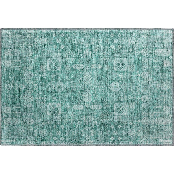 Mayfield Premium Machine Washable Indoor/Outdoor Geometric AMF637 Teal 1 ft. 8 in. x 2 ft. 6 in. Area Rug