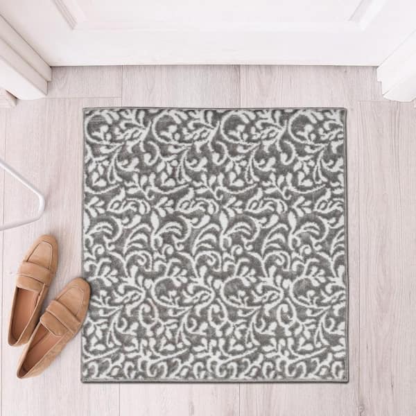 Sofihas Floor Mats, Gray, Floral, 24x35+24x59, polypropylene, Kitchen Mat,  Set 2 Piece Non-Slip 24x35+24x59.