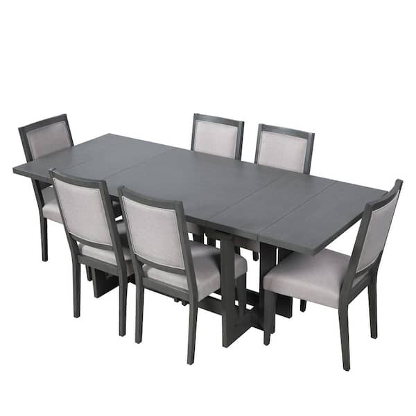 Harper & Bright Designs 7-Piece Gray Extendable Wood Top Dining