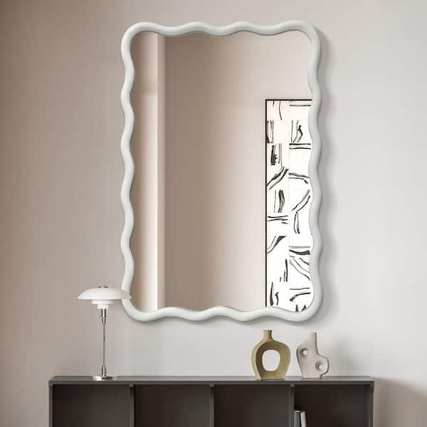 20 in. W x 30 in. H Rectangle White Wood Framed Wavy Wall Mirror