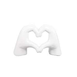 7.5"L White Ceramic Heart Hand