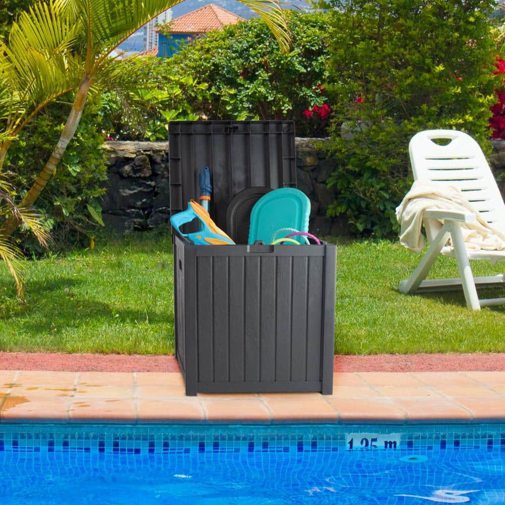 Gray 50-Gallon Lockable Plastic Deck Storage Box