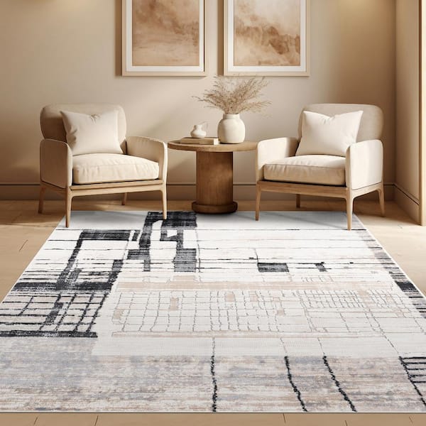 Alpha Beige 5 ft. x 7 ft. Abstract Indoor Area Rug