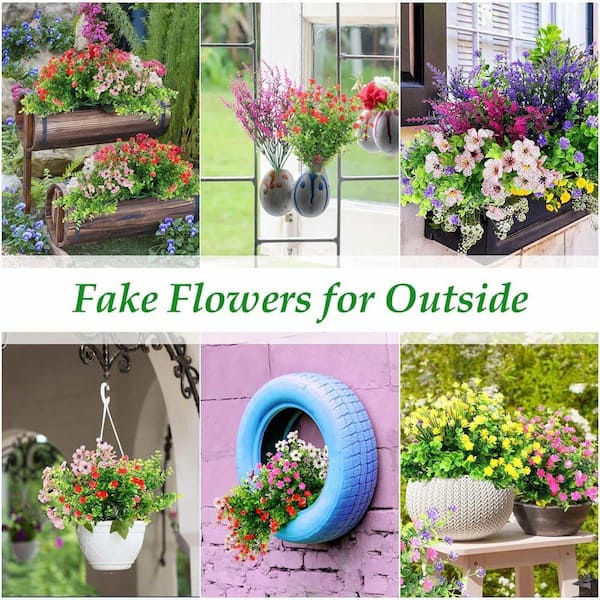 Unbranded 20 Bundles 14 in. H Multi-Colored Outdoor Faux Plants Faux Bushes  Plastic Artificial Flowers, Outside Hanging Decor AV7ZQB83