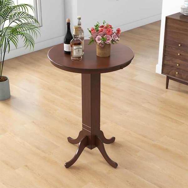 Costway Espresso Wood 30 in. Pub Round Pedestal Base Dining Table Seats 4