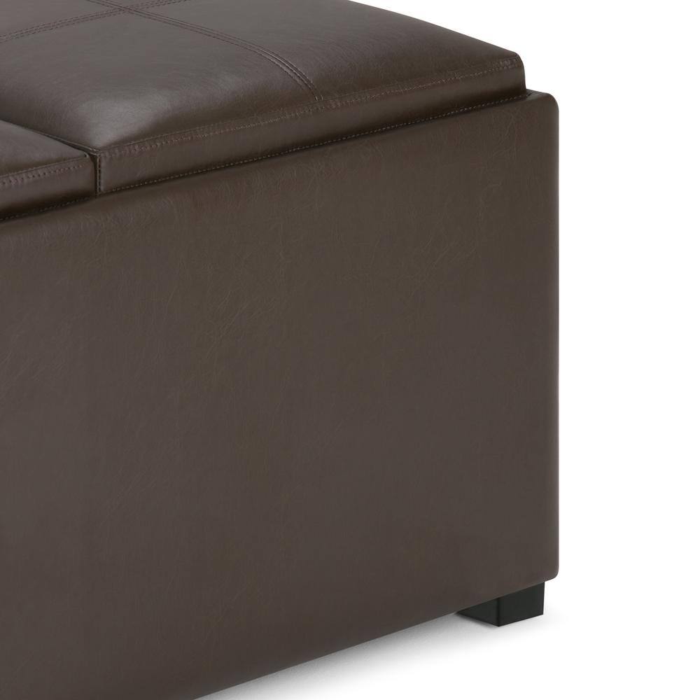 Chocolate Brown Tufted Faux Leather Storage Ottoman with Trays