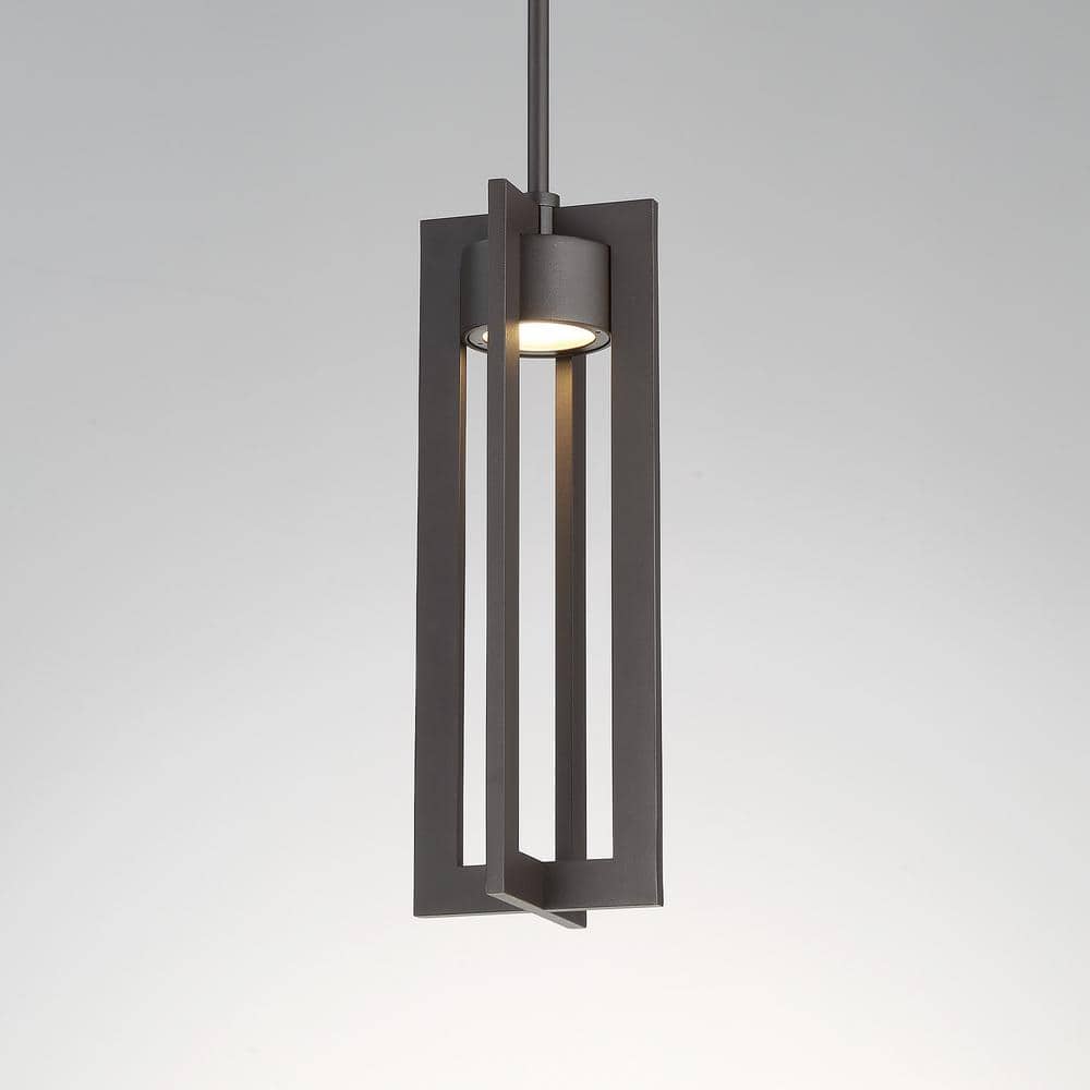 Mid-Century Modern Bronze LED Outdoor Pendant with White Glass