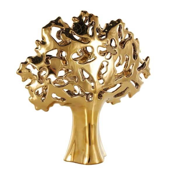 Gold 15 in. x 16 in. Ceramic Glossy Tree Sculpture with Abstract Cutouts