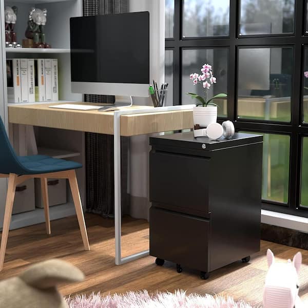 Hephastu 14.56 in. W x 25.6 in. H x 17.32 in. D 2 Drawer Mobile File Cabinet suitable for Office,Freestanding Cabinet in Black