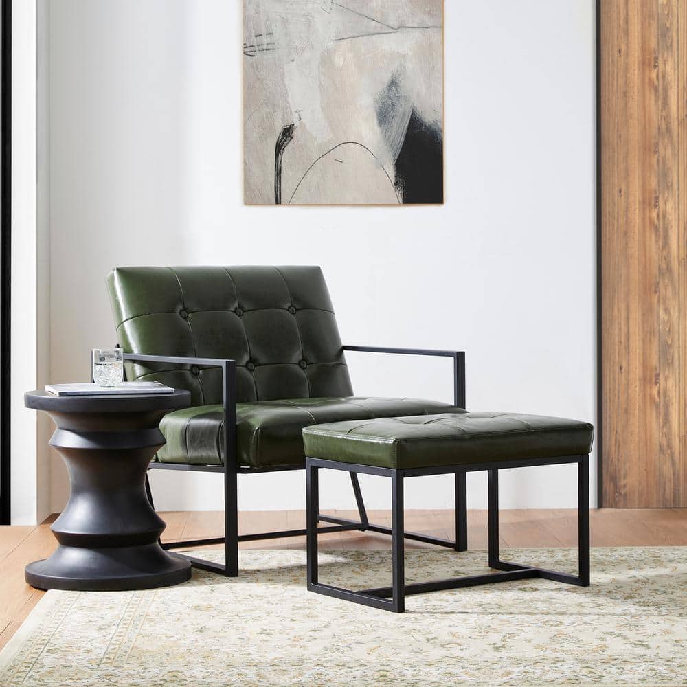 Hunter Green Faux Leather and Chrome Accent Chair Set