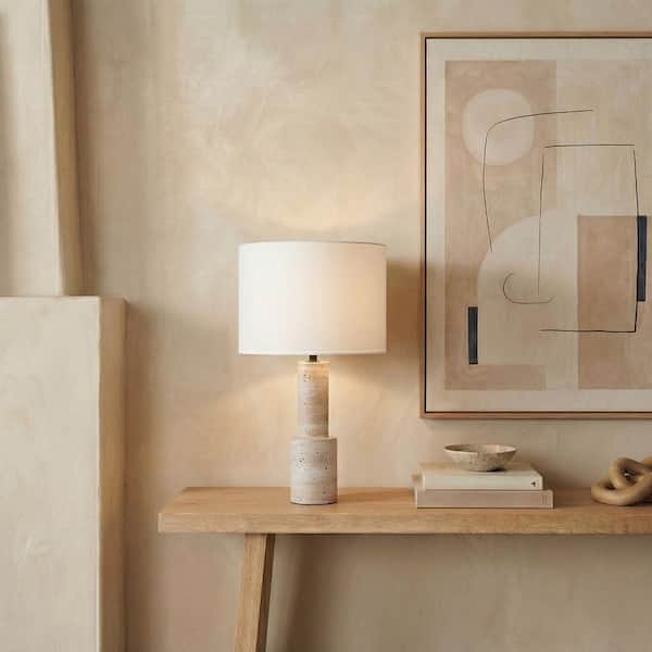Tywin 26.5 in. Travertine/White Table Lamp for Living Room